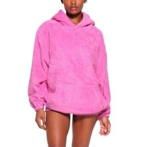 Skims Cozy Knit Lounge Hoodie In Hot Pink Size M